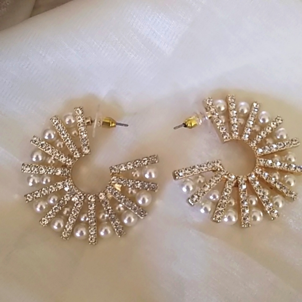 Beautiful Pearl and Crystal Hoops